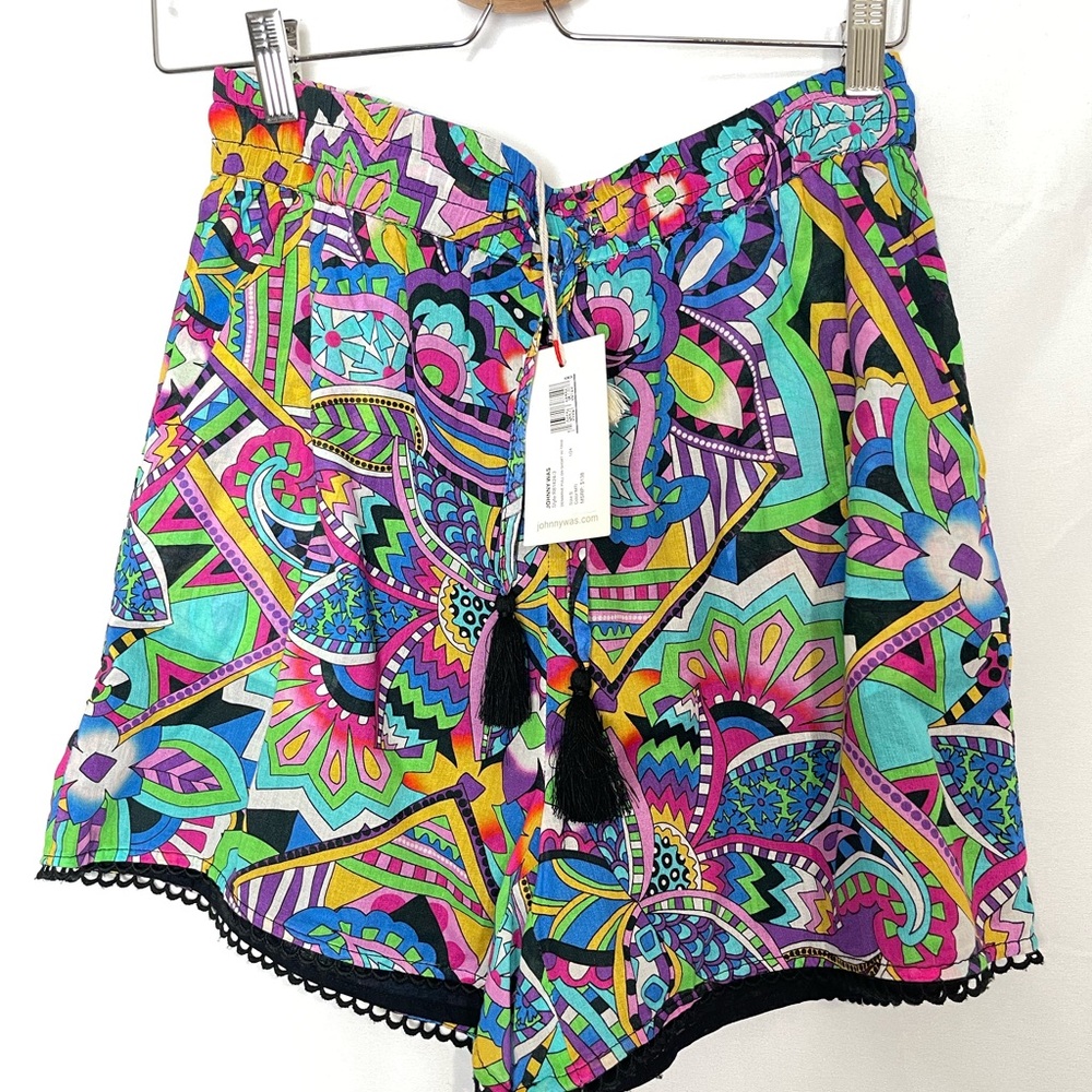 New Johnny Was S Demarne Pull On Short with Trim Geometric Print Cotton Shorts S - Picture 8 of 8